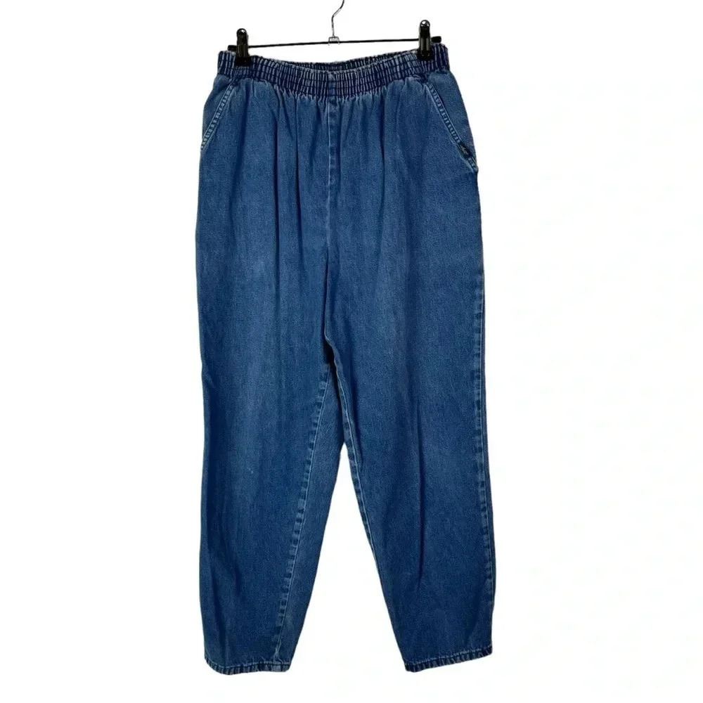 Vintage Chic Petite Blue Wash Elastic Waist Pull On Straight Leg Jeans 10P
